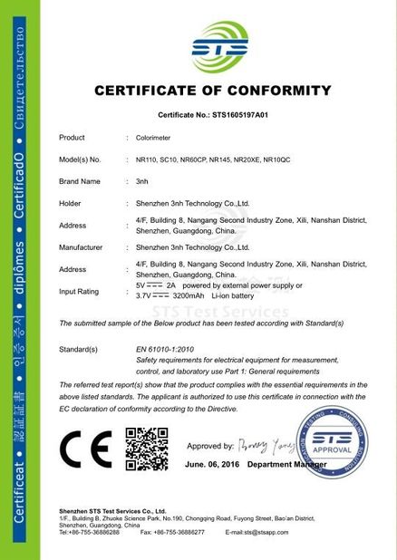 চীন Shenzhen ThreeNH Technology Co., Ltd. সার্টিফিকেশন